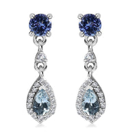 Santa Maria Aquamarine and Multi Gemstone Drop Earrings in Rhodium Over Sterling Silver 1.15 ctw