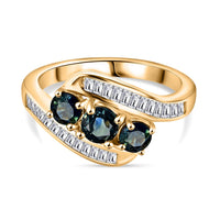 Green Sapphire and White Zircon Ring in 18K Vermeil YG Over Sterling Silver (Size 8.0) 2.31 ctw