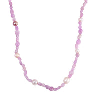 White Freshwater Pearl and Kunzite Chips Necklace 20 Inches in Stainless Steel 100.00 ctw
