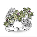 Natural Green Apatite, Multi Gemstone Flower Ring in Rhodium Over Sterling Silver (Size 10.0) 4.15 ctw - Sticky add to cart bar