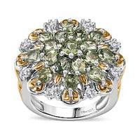 Madagascar Green Apatite, Moissanite Ring in 18K Vermeil YG and Rhodium Over Sterling Silver (Size 10.0) 3.50 ctw
