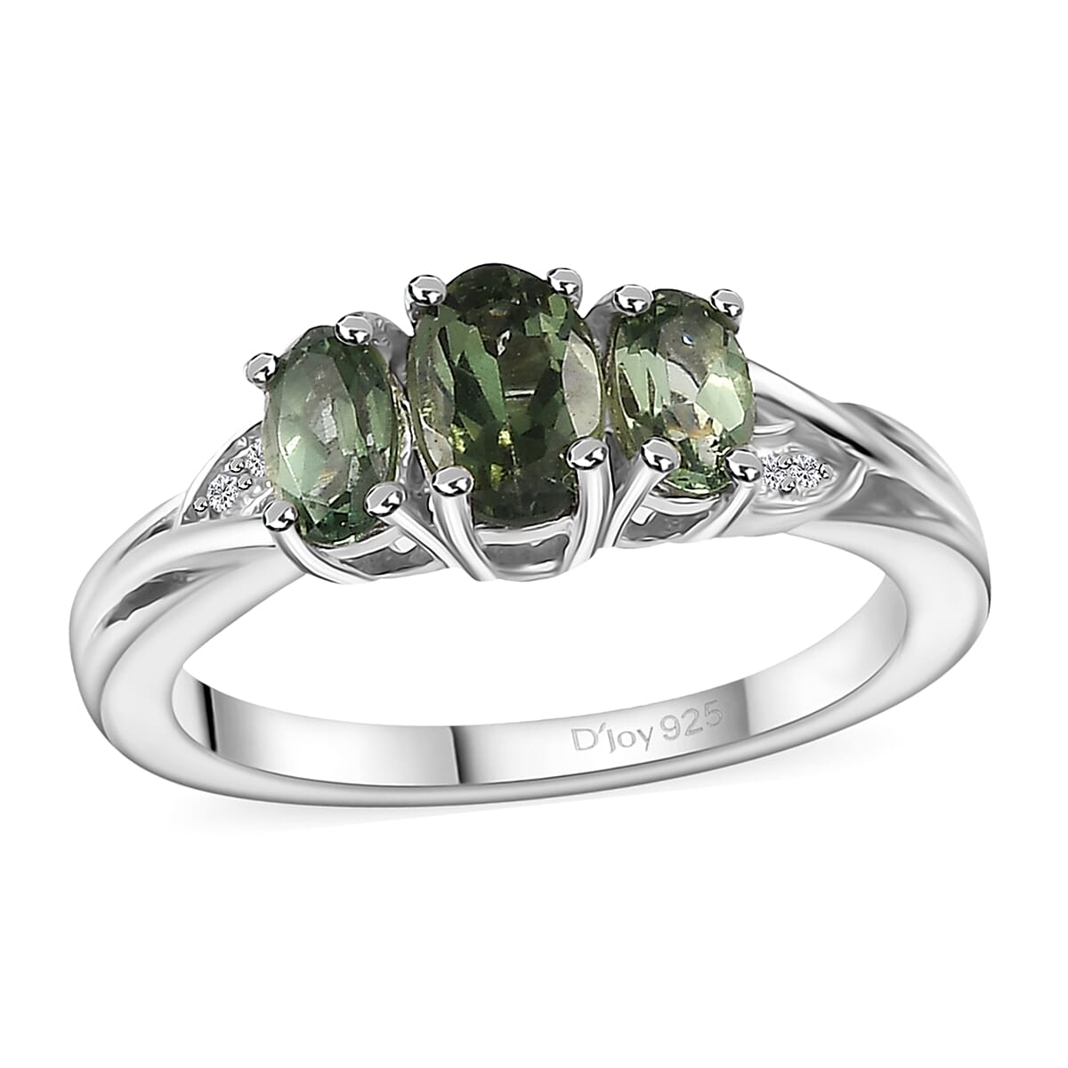 Premium Natural Green Apatite, White Zircon Ring in Rhodium Over Sterling Silver (Size 10.0) 1.00 ctw