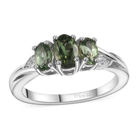 Premium Natural Green Apatite, White Zircon Ring in Rhodium Over Sterling Silver (Size 10.0) 1.00 ctw