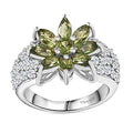 Premium Natural Green Apatite, White Zircon Floral Ring in Rhodium Over Sterling Silver (Size 10.0) 3.90 ctw - Sticky add to cart bar