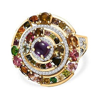 African Amethyst, Multi Gemstone Ring in 18K Vermeil YG Over Sterling Silver (Size 11.5) 6.27 ctw