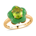 Peridot, Green Jade, Moissanite Floral Ring in 18K Vermeil YG Over Sterling Silver (Size 10.0) 11.60 ctw - Sticky add to cart bar