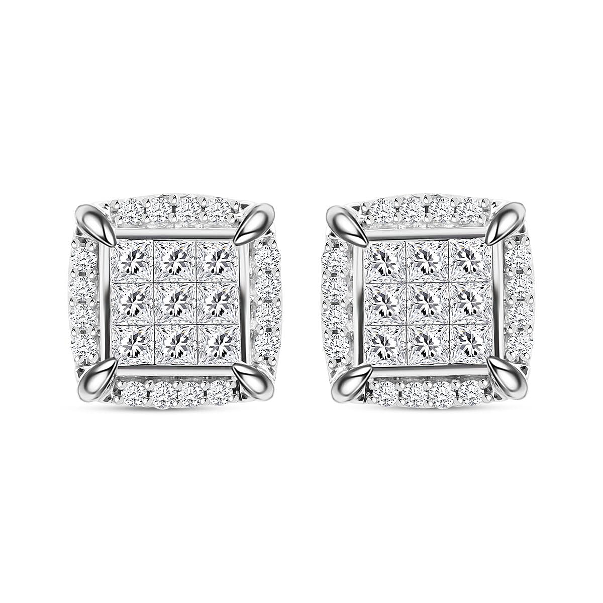 10K White Gold Diamond I2-I3 Earrings 1.00 ctw