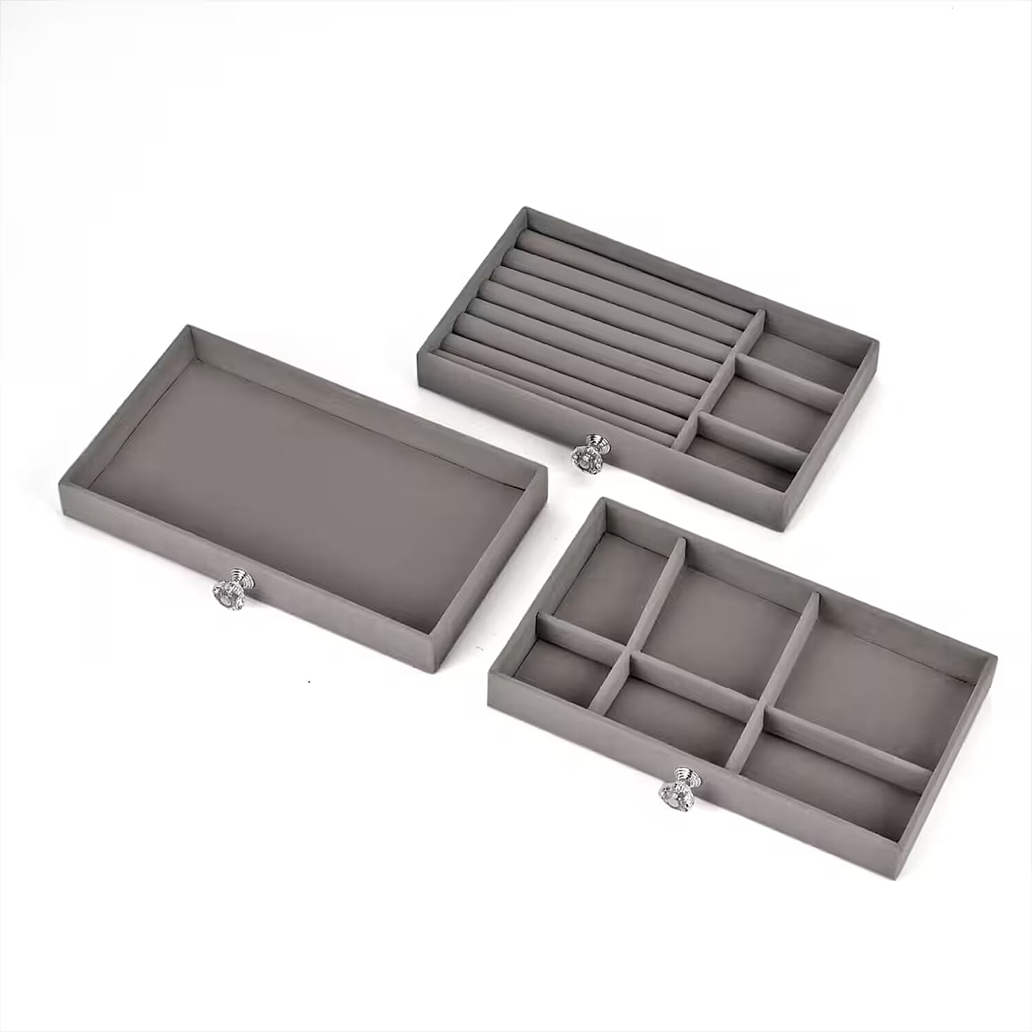 Gray 3 Layer Jewelry Organize with Transparent Cover (9.25"x5.3"x4.13")