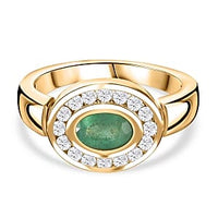 Kagem Zambian Emerald and White Zircon 1.24 ctw Ring in Vermeil Yellow Gold Over Sterling Silver (Size 11.5)