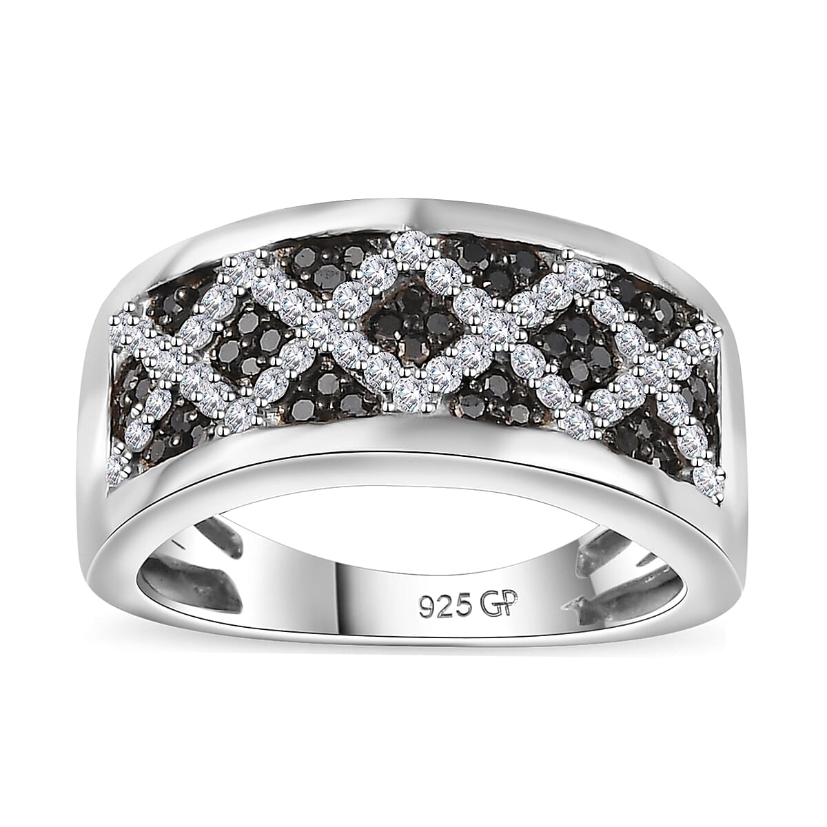 GP Royal Art Deco Collection Black Diamond (IR), Diamond Ring in Rhodium Over Sterling Silver (Size 10.0) 0.50 ctw