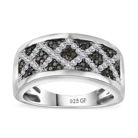 GP Royal Art Deco Collection Black Diamond (IR), Diamond Ring in Rhodium Over Sterling Silver (Size 10.0) 0.50 ctw