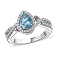 Santa Maria Aquamarine, Multi Gemstone Ring in Rhodium Over Sterling Silver (Size 10.0) 1.10 ctw - Sticky add to cart bar