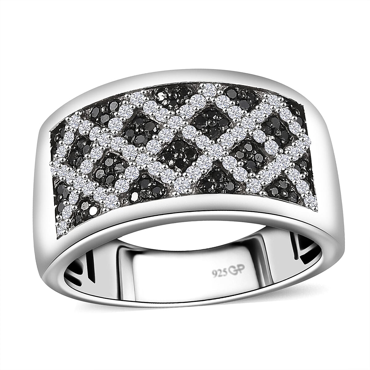 GP Royal Art Deco Collection Black Diamond (IR), Diamond Men's Ring in Rhodium Over Sterling Silver (Size 10.0) 0.75 ctw