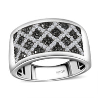 GP Royal Art Deco Collection Black Diamond (IR), Diamond Men's Ring in Rhodium Over Sterling Silver (Size 10.0) 0.75 ctw