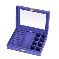 Oilve Green Velvet Jewellery Box (7.9"x5.9"x2") with Transparent Window (8 Ring Slots, 8 Small Sections, and A Removable Necklace Tray)