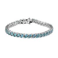 TLV Madagascar Paraiba Apatite, White Zircon Bracelet in Platinum Over Sterling Silver (6.50 In) 11.10 ctw
