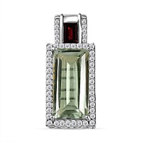 Prasolite and Rhodolite Garnet White Zircon 12.96 ctw Pendant in Rhodium Over Sterling Silver