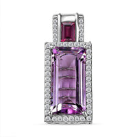 Rose De Fracne and Rhodolite Garnet White Zircon 12.96 ctw Pendant in Rhodium Over Sterling Silver