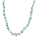 Larimar and Organic Shape Baroque Pearl Necklace 18-20 Inches in Rhodium Over Sterling Silver 227.00 ctw - Sticky add to cart bar