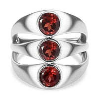 Mozambique Garnet 1.83 ctw 3 Stone Ring in Stainless Steel (Size 5.5)