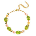 Hebei Peridot and Multi Color Mother of Pearl Carved Enameled Floral Bracelet in 18K Vermeil Yellow Gold Over Sterling Silver (6.50-8.50In) 14.20 ctw - Sticky add to cart bar