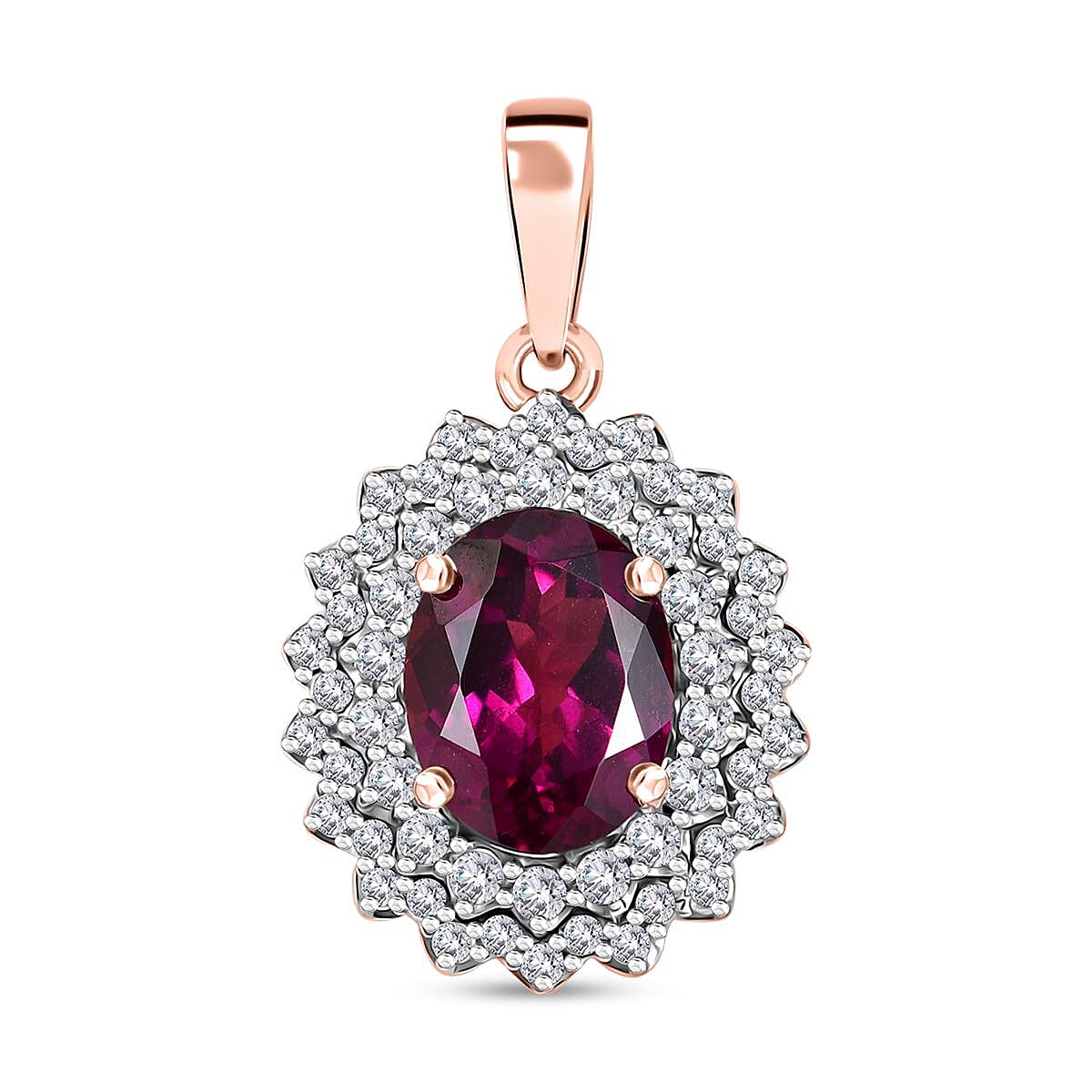 Certified & Appraised Luxoro 10K Rose Gold AAA Radiant Ember Garnet and G-H I2 Diamond Floral Pendant 3.30 ctw