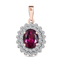 Certified & Appraised Luxoro 10K Rose Gold AAA Radiant Ember Garnet and G-H I2 Diamond Floral Pendant 3.30 ctw