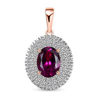 Certified & Appraised Luxoro 10K Rose Gold AAA Radiant Ember Garnet and G-H I2 Diamond Cocktail Pendant 2.07 ctw