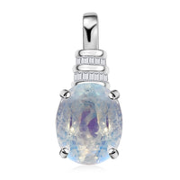 Luxoro 10K White Gold AAAA Moon Glow Moonstone and G-H I2 Diamond Pendant 2.35 ctw