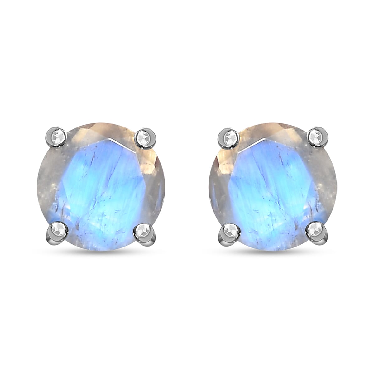 Luxoro 10K White Gold AAAA Moon Glow Moonstone Solitaire Stud Earrings 1.75 ctw