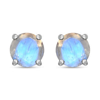 Luxoro 10K White Gold AAAA Moon Glow Moonstone Solitaire Stud Earrings 1.75 ctw