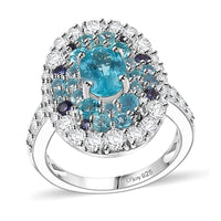 Batroke Blue Apatite, Multi Gemstone Ring in Rhodium Over Sterling Silver (Size 10.0) 4.20 ctw