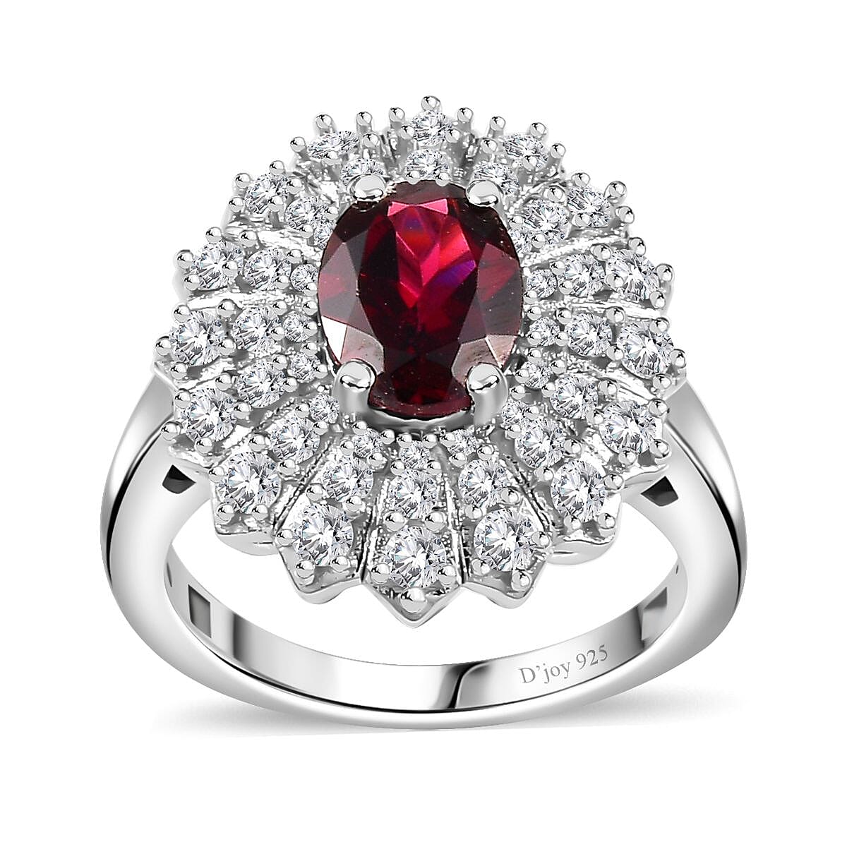 Premium Tanzanian Wine Garnet, Moissanite Ring in Rhodium Over Sterling Silver (Size 10.0) 2.35 ctw