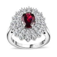 Premium Tanzanian Wine Garnet, Moissanite Ring in Rhodium Over Sterling Silver (Size 10.0) 2.35 ctw