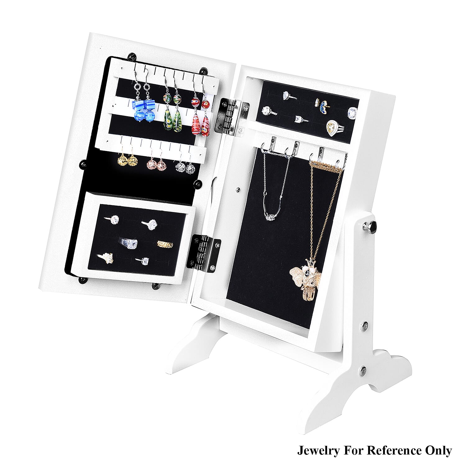 White Color MDF Standing Jewelry Cabinet with Mirror (8.66"x7.48"x13.78")