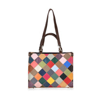 Chaos Collection Multicolor Rhomboid RFID Pretect Genuine Leather Tote Bag (13.4"x5.9"x10.2") with 2 pcs Shoulder Strap (29.5")