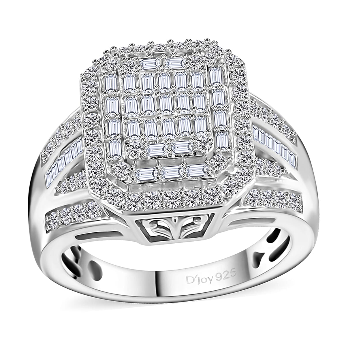 TLV Diamond Cluster Ring in Rhodium Over Sterling Silver (Size 10.0) 1.00 ctw