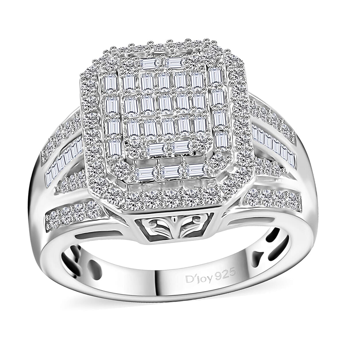 TLV Diamond Cluster Ring in Rhodium Over Sterling Silver (Size 11.0) 1.00 ctw