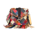 Chaos Collection Multicolor Rhomboid RFID Pretect Genuine Leather Crossbody Bag (9.8"x1.9"x9") with Tassel and Shoulder Strap (51") - Sticky add to cart bar
