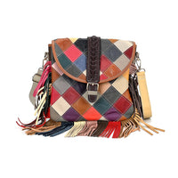 Chaos Collection Multicolor Rhomboid RFID Pretect Genuine Leather Crossbody Bag (9.8"x1.9"x9") with Tassel and Shoulder Strap (51")