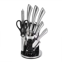 9PCS, Multi-Purpose Kitchen Knife Set with 360-Degree Rotating Acrylic Stand