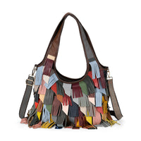 Chaos By Elsie Multi Color Genuine Leather Fringe Hobo Bag (14.5"x4.9"x12.2") with Detachable Shoulder Strap