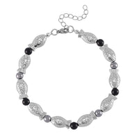 Terahertz, Shungite Beaded Fish Anklet in Silvertone (9.50-11.50In) 34.00 ctw