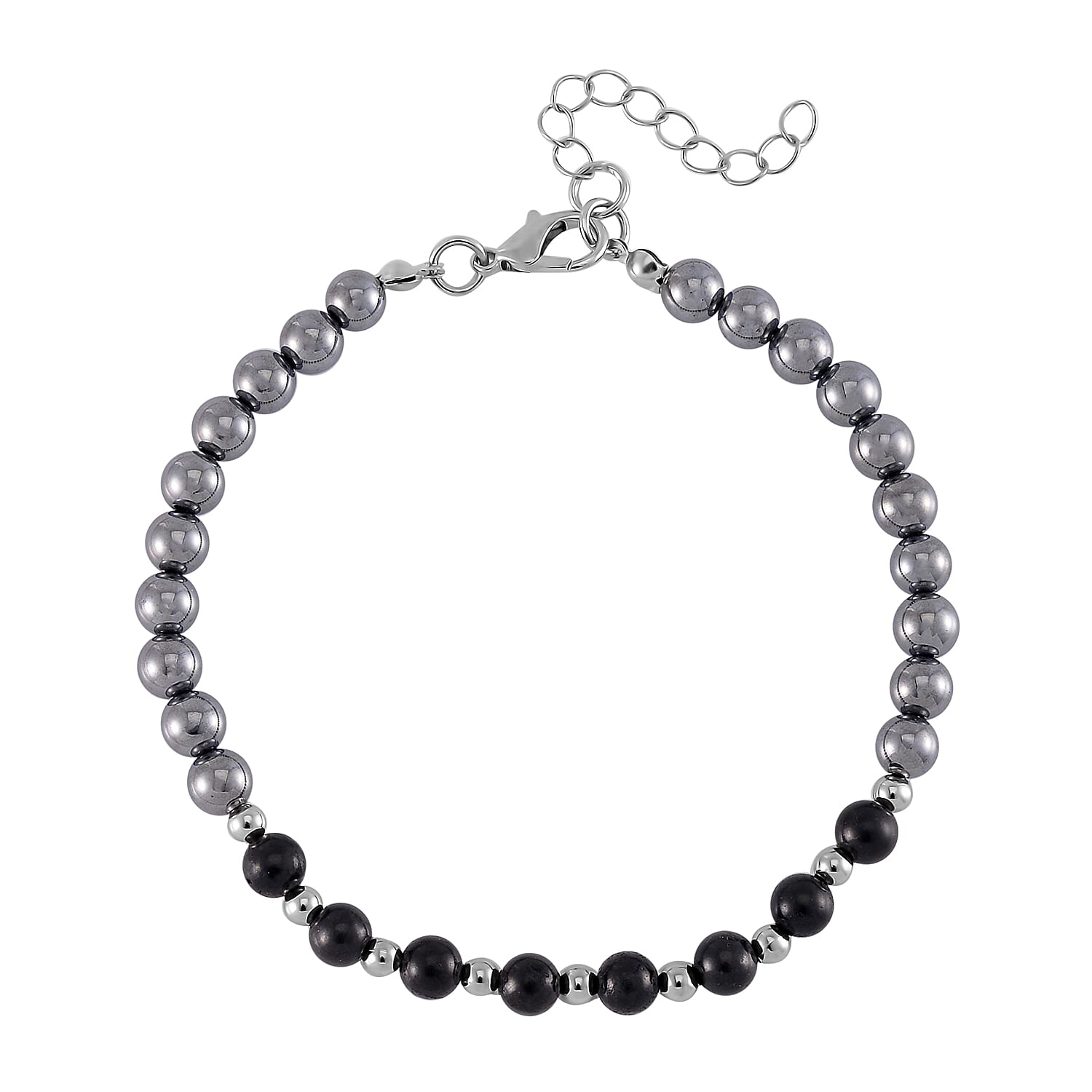 Terahertz and Shungite Beaded Anklet with Butterfly Charm in Silvertone and Stainless Steel (9.50-11.50In) 60.00 ctw