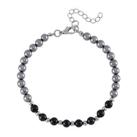 Terahertz and Shungite Beaded Anklet with Butterfly Charm in Silvertone and Stainless Steel (9.50-11.50In) 60.00 ctw