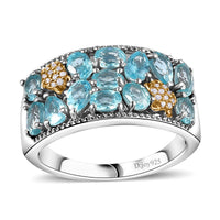 Betroka Blue Apatite, White Zircon Turtle Ring in Rhodium Over Sterling Silver (Size 10.0) 2.80 ctw