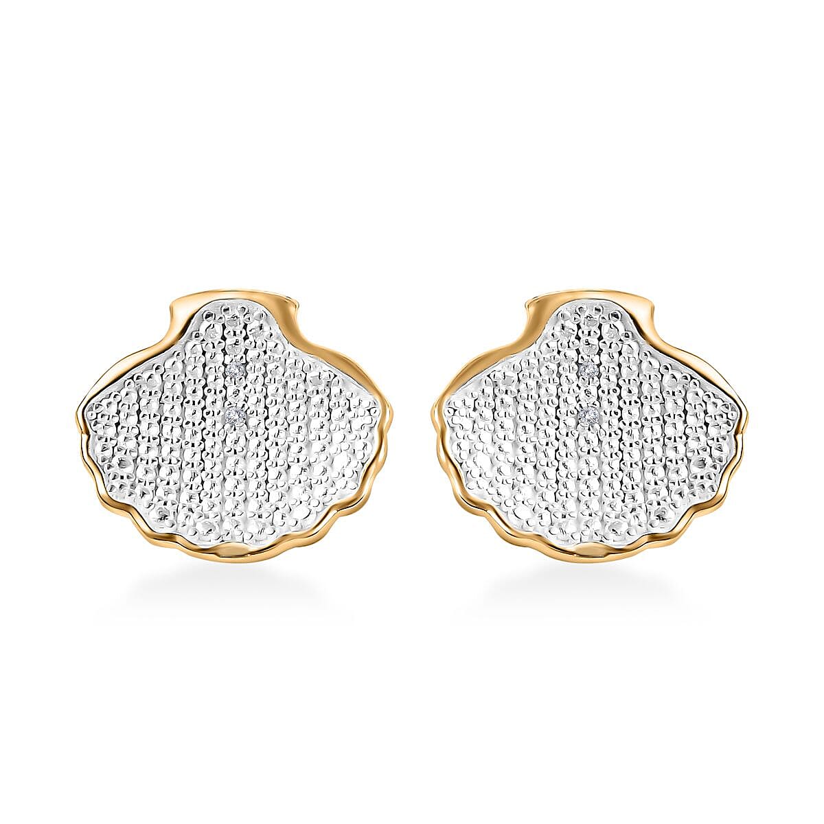 Karis White Diamond Shell Earrings in 18K YG Plated and Platinum Bond