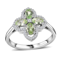 Brazilian Mint Garnet, Moissanite Ring in Rhodium Over Sterling Silver (Size 10.0) 1.20 ctw