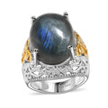 Karis Malagasy Labradorite Solitaire Ring in 18K YG Plated and Platinum Bond (Size 10.0) 12.75 ctw - Sticky add to cart bar