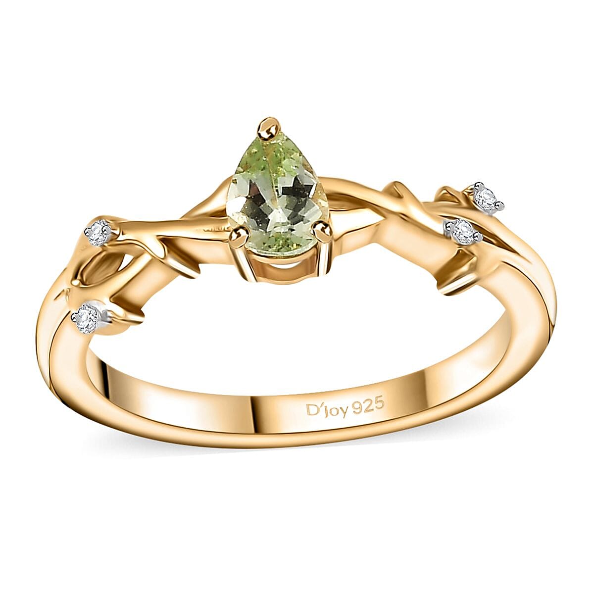 Brazilian Mint Garnet, White Zircon Ring in 18K Vermeil YG Over Sterling Silver (Size 8.0) 0.50 ctw
